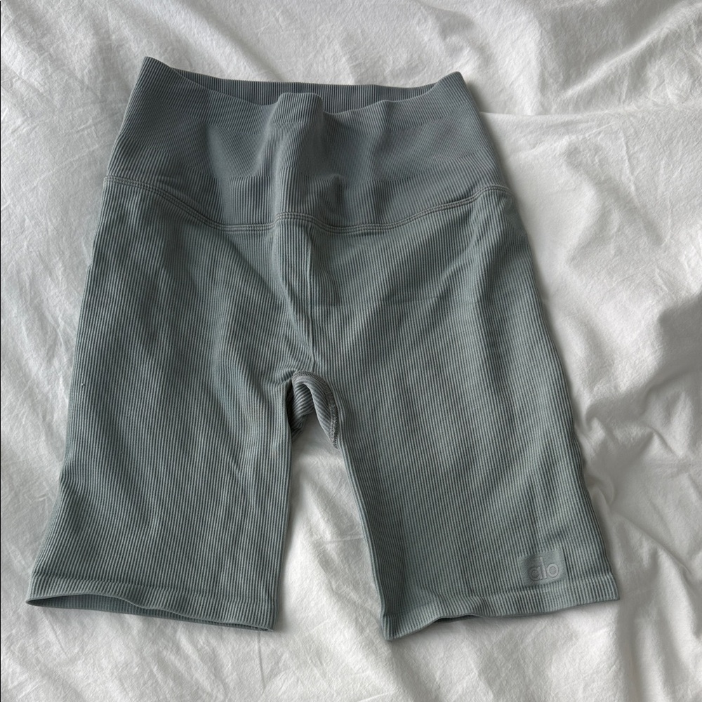 Alo High-Waist Ribbed Bike Shorts - Gray